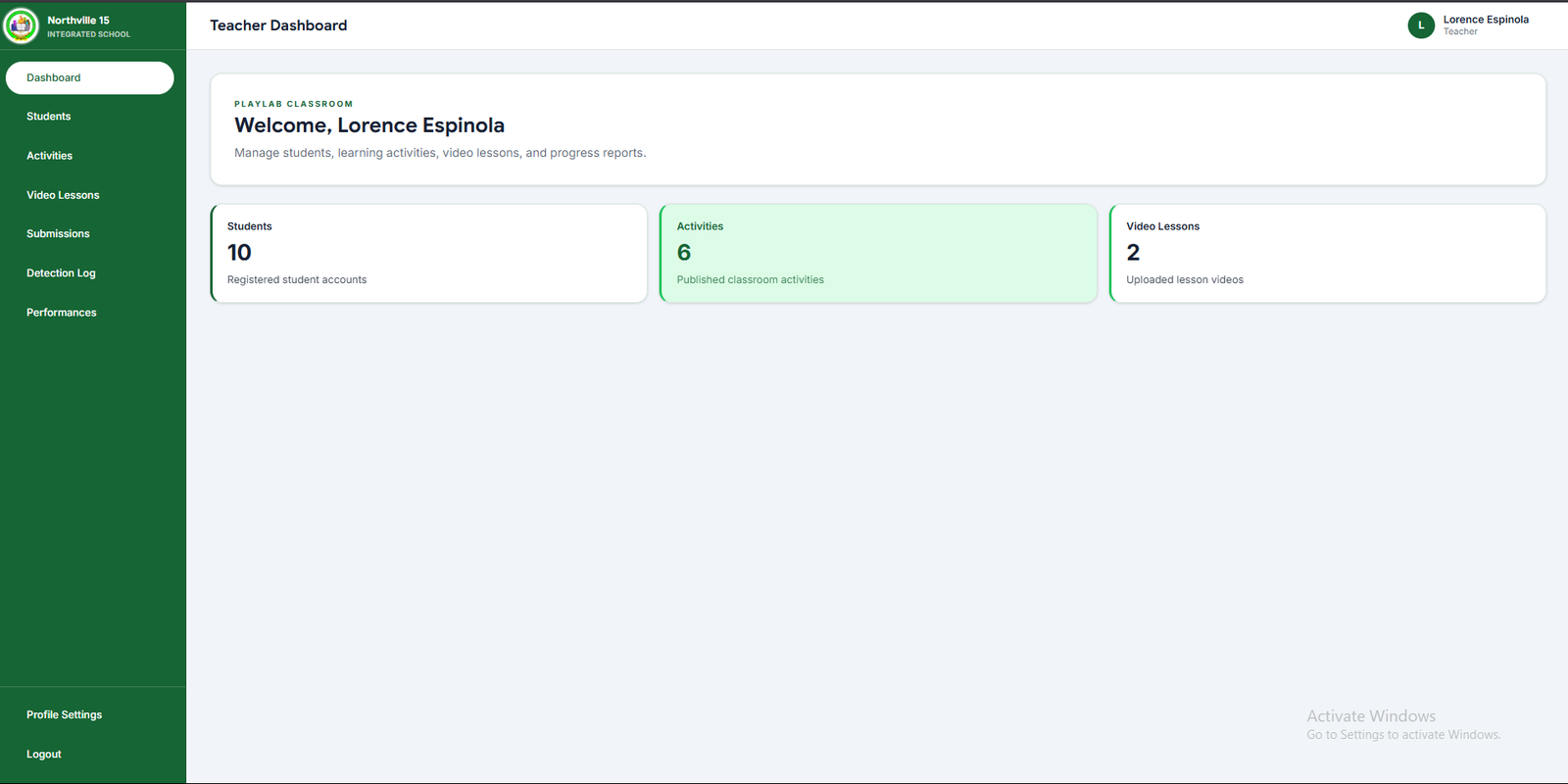 Teacher dashboard